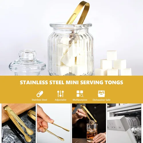Miniatura 4 de Sieral 10 cucharas de café de hojas, mini pinzas para servir y tenedores de aperitivo, pinzas de acero inoxidable, cucharas de postre, tenedores