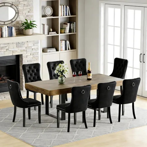 Miniatura 48 de Juego de mesa de comedor extensible de 5 piezas para 4, mesa de cocina de madera marrón de 63-78.7 pulgadas con 4 sillas acolchadas beige, juego