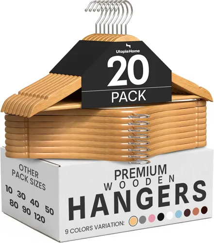 Miniatura 26 de Utopia Home Perchas de madera de alta calidad, paquete de 20 – Percha duradera y delgada – Percha para trajes con gancho giratorio de 360 grados
