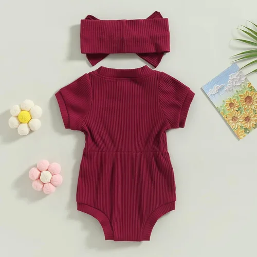Miniatura 38 de Traje de verano para niña pequeña, de manga corta, acanalado, overol liso, pantalones cortos, ropa para recién nacidos