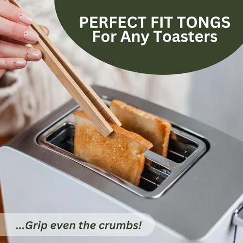 Miniatura 4 de Pinzas para tostadora con imán Utensilios de cocina para cocinar y sostener tostadas, tocino, panecillos, bagel, pan Bambú natural no tóxico