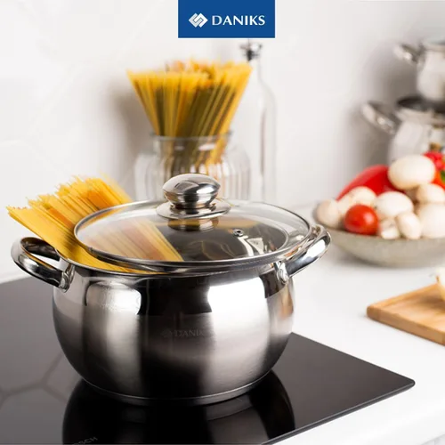 Miniatura 2 de Daniks Olla clásica de acero inoxidable de 2 cuartos de galón con tapa de vidrio, parte inferior de tres capas para calefacción uniforme, compatible