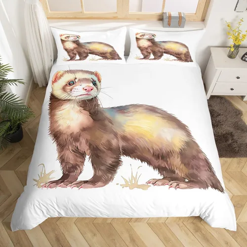Miniatura 22 de Erosebridal Juego de ropa de cama de hurón para niños, funda de edredón de animales salvajes, bonita funda de edredón de vida silvestre para niños