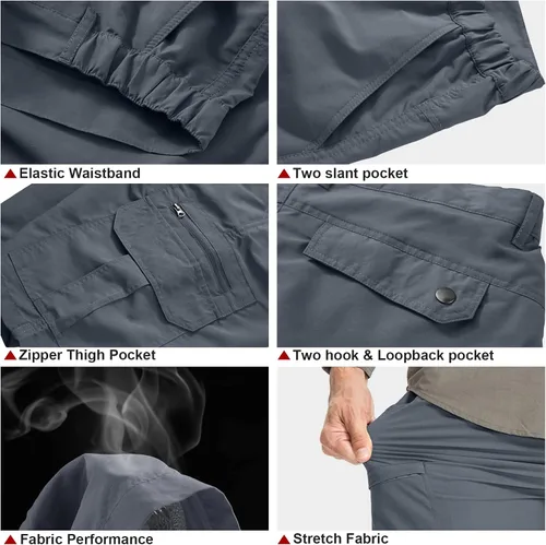 Miniatura 4 de Pantalones cortos de senderismo para hombre, de secado rápido, ligeros, transpirables, para exteriores, de carga., Beige