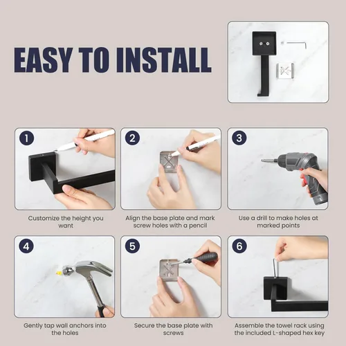 Miniatura 8 de Juego de accesorios de hardware para baño: juego de barra de toallas de baño de 5 piezas, toalleros para baño montados en la pared, SUS304 de acero