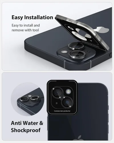 Miniatura 3 de Protector de lente de cámara de diseño para iPhone 14 Plus/iPhone 14 – Bandeja automática de aleación de aluminio más 9H protector de pantalla