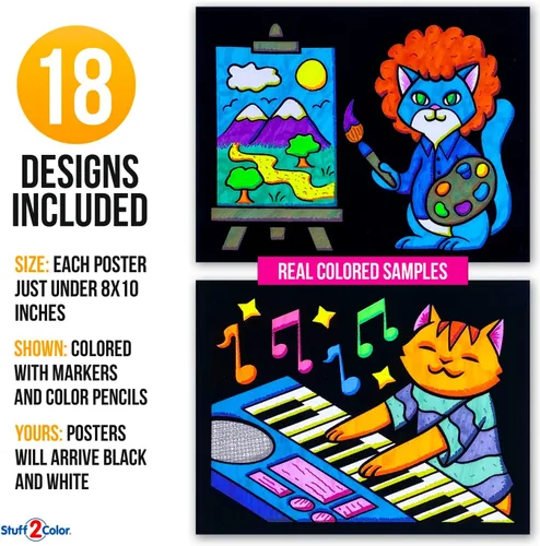 Miniatura 2 de Paquete de 18 pósteres peludos para colorear (edición Silly Kitties), artes y manualidades para niños, niños pequeños, niñas, niños y adultos, ideal