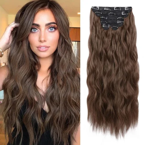 Miniatura 23 de WECAN Extensión de cabello con clip, de 20 pulgadas, mezcla de rubio ceniza y rubio decolorado, 6 piezas, extensiones de cabello largo ondulado