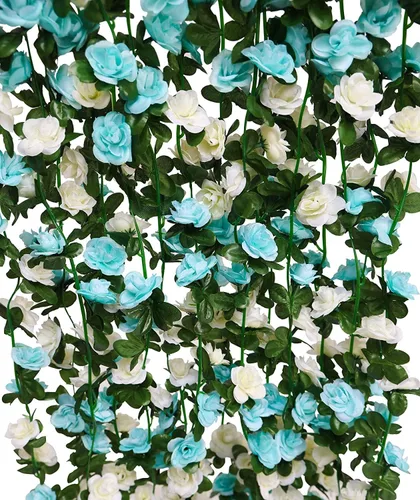 Miniatura 19 de PARTY JOY 8 piezas 65.6 pies Guirnalda de Flores, Vid de Rosa Falsa Flores Artificiales Guirnalda de Hiedra Rosa Colgante para Decoración de Pared