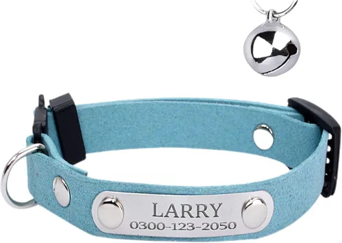 Collares de gato antiestrangulación personalizados con campana, de liberación rápida, grabado personalizado, con etiqueta de nombre, ajustable, Azul