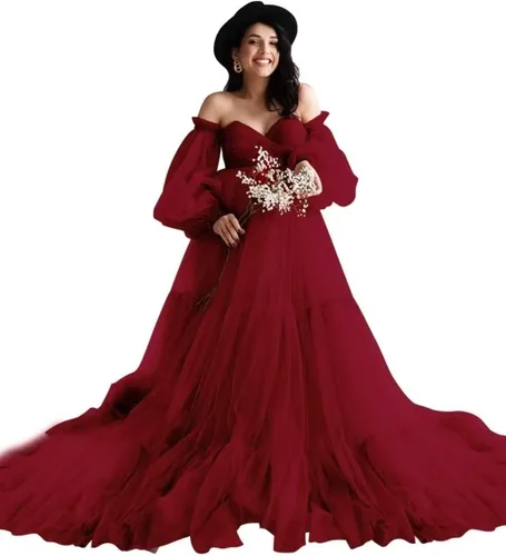 Vestido de maternidad de tul para sesión de fotos, vestidos de maternidad de verano con hombros descubiertos para baby shower, vestidos de embarazo