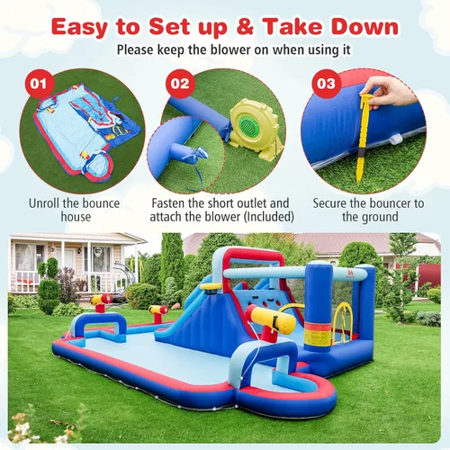 Miniatura 7 de BOUNTECH Parque inflable de tobogán acuático, castillo de salto de 21 x 13 pies con toboganes dobles para diversión de carreras, piscina grande
