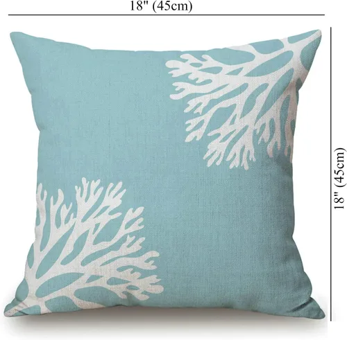 Miniatura 4 de Solekla Funda de almohada Hue Sea Coral Siluetas Azul Claro Algodón Lino Cuadrado Funda de Almohada Funda de Almohada Decorativa Funda de Cojín