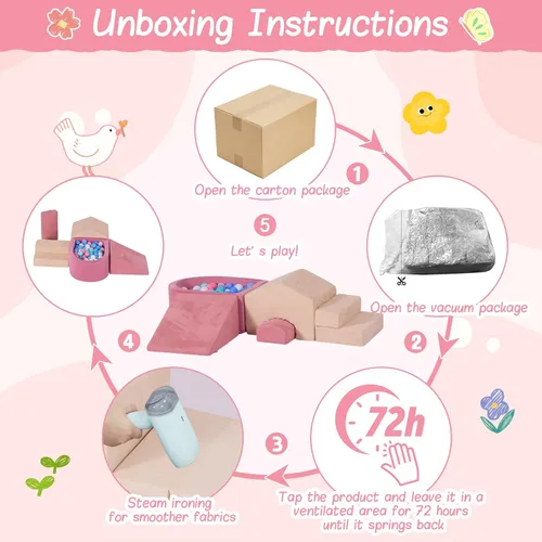 Miniatura 6 de Bloques de escalada de espuma 30D de 5 piezas para niños pequeños de 1 a 3 años, mini juego suave en forma de casa con pozo de bolas, gimnasio