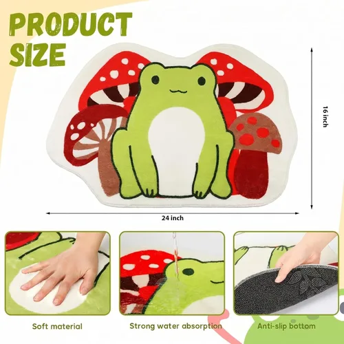 Miniatura 2 de Timgle Tapete de baño con diseño de rana, 23.6 x 16 pulgadas, antideslizante, absorbente, suave, lavable, grueso, lavable a máquina, tapete de hongo