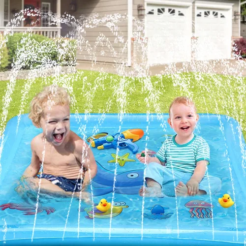 Miniatura 7 de Growsland Almohadilla de salpicaduras para niños pequeños, aspersor al aire libre para niños, juguetes de agua de verano de 67 pulgadas, inflables
