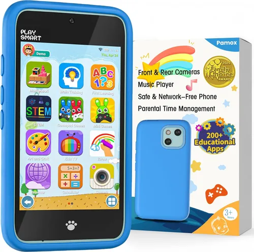 Teléfonos de juguete PAMOX para niños con cámara dual, teléfonos de juguetes educativos, regalos para niños de 3 a 12 años con más de 200 juegos