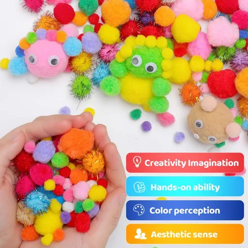 Miniatura 3 de Praisebank Pompones multicolores, 800 piezas de tamaños variados, Pompones para artes y manualidades, Bolas de pompones en frasco, Pompones