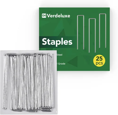 Verdeluxe Paquete de 25 Grapas de Jardín, Estacas de Jardín Galvanizadas en Forma de U de 6 Pulgadas Calibre 11, Estacas Resistentes para Patio y