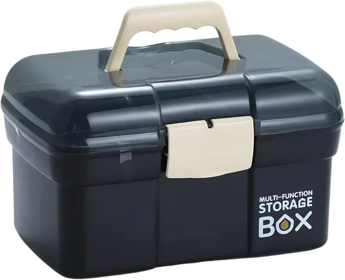 Kinsorcai Organizador de caja de plástico de 11 pulgadas con bandeja extraíble, organizador de costura, suministros de manualidades y arte, caja de