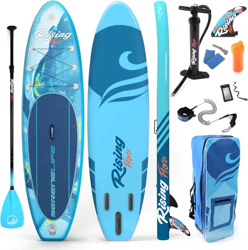 Miniatura 14 de SereneLife Tabla de remo inflable de pie, diseño amplio y estable, cubierta antideslizante para adultos y jóvenes con accesorios de tabla de remo