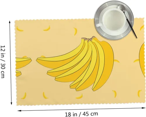 Miniatura 2 de Rectangular Placemats Set of 4, Heat Resistant Cartoon Banana Printed Kitchen Dining Table Mats