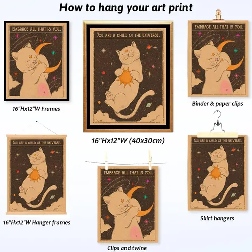Miniatura 7 de 2 piezas de carta de tarot retro, póster de impresión de sol, luna, gato, arte de pared, hippie, bohemio, estética, decoración de habitación