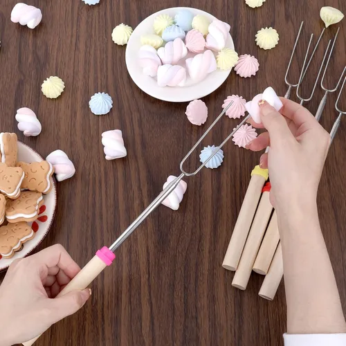 Miniatura 7 de 6 paquetes de pinchos para s'mores, 81 centímetros de pinchos para malvaviscos para fogata, pinchos extensibles para asar con bolsa, tenedor