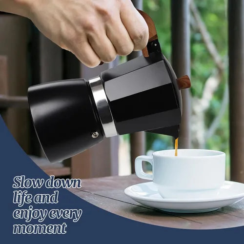 Miniatura 9 de Moka Pot - Cafetera italiana de aluminio de 15.2 fl oz, cafetera para estufa, cafetera espresso Mocha Pot (negro, 3 tazas)