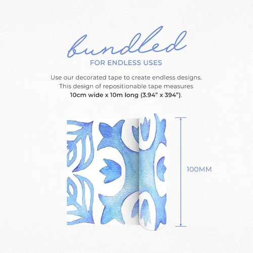 Miniatura 7 de Serenity Fair Cinta Washi con patrón de azulejos. Cinta Washi con patrón de azulejos italianos mediterráneos, extra ancho de 4 pulgadas / 3.9 in