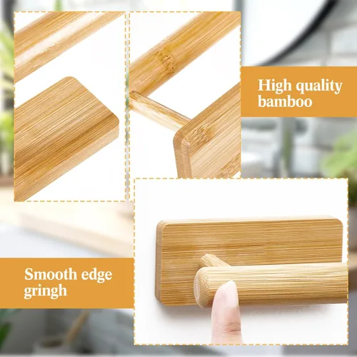 Miniatura 3 de Maxcheck 2 piezas de soporte de bambú para papel higiénico montado en la pared, toallero de madera, soporte para papel higiénico y toallero, juego