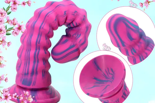 Miniatura 6 de MEBAULT Consolador realista de 8.58 pulgadas, consolador de punto G de silicona acanalada, pene falso con fuerte ventosa, juguetes sexuales rojos