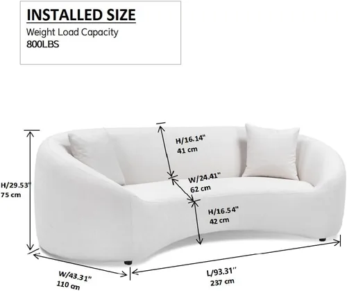 Miniatura 2 de Sofá curvado de 93.31 pulgadas, sofá de lujo de 3 plazas con 2 almohadas, marco de madera maciza, sofás modernos para sala de estar, apartamento