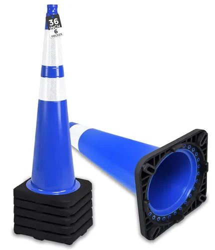 Miniatura 32 de BESEA Paquete de 4 conos de tráfico azules de 12 pulgadas con collar reflectante de 4 pulgadas, conos de seguridad de PVC resistentes con base