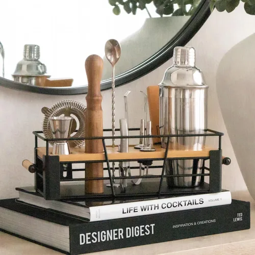 Miniatura 6 de Mixology - Kit de barman con soporte, juego de bar para el hogar con 25 recetas de cóctel para mezclar bebidas, kit ideal de barman para regalo