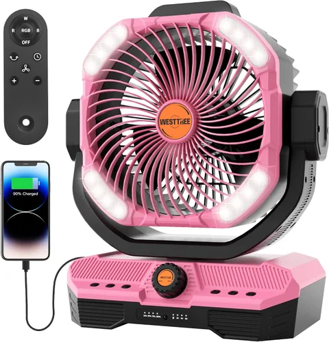 Miniatura 10 de WESTTREE - Ventilador de 45000 mAh, potente flujo de aire, funciona con pilas, ventilador de exterior para dormitorio, silencioso y oscilante