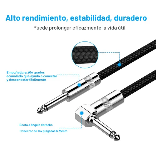 Miniatura 4 de New bee - Cable de guitarra de 10 pies, para instrumentos eléctrico, cable AMP para bajo, para guitarra eléctrica, bajo eléctrico, mandolina
