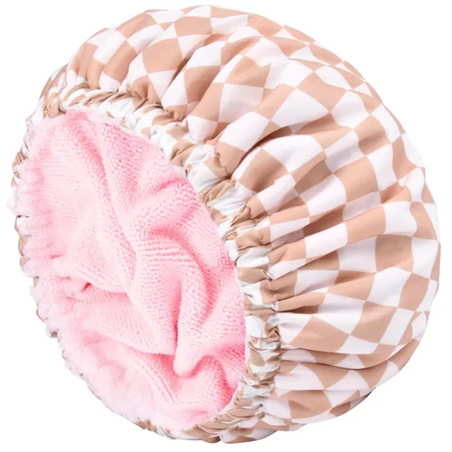 Miniatura 11 de Gorro de ducha para mujer, gorro de baño negro, reversible, grande, impermeable, ajustable, forro de rizo y banda elástica, dobladillo elástico