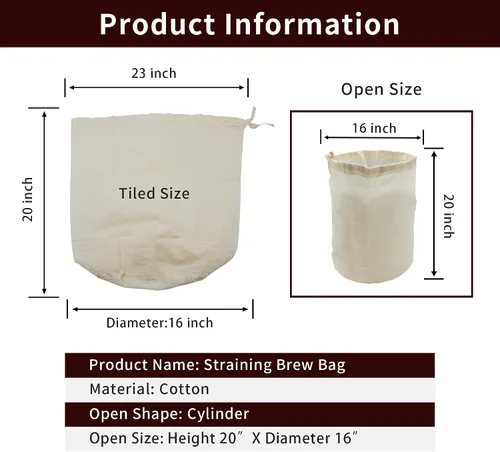 Miniatura 2 de CONIE - Bolsa coladora grande de 16 x 20 pulgadas, se adapta a hervidores de 40 a 50 cuartos de galón para cerveza casera, cerveza, vino, leche