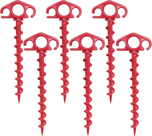 Estacas para tienda de campaña de anclaje de tierra, paquete de 6 estacas de arena para playa de 9.4 pulgadas, resistentes en espiral, para Rojo