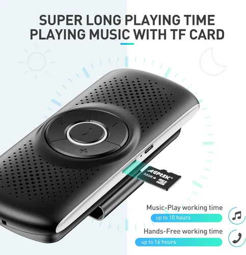 Miniatura 8 de AGPTEK Altavoz de coche con Bluetooth 5.3, kit de teléfono manos libres para llamadas, GPS y música con ranura para tarjeta TF, conexión Negro