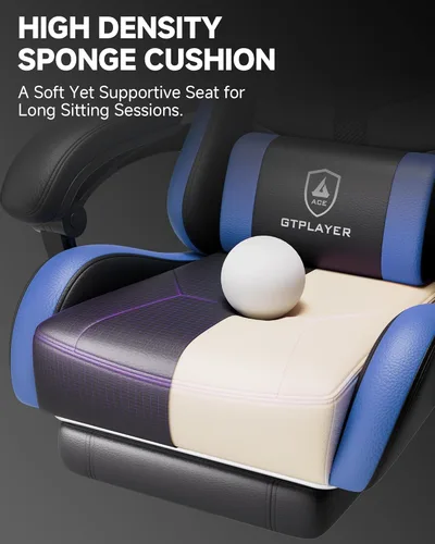 Miniatura 8 de GTPLAYER Silla de juegos para adultos, silla ergonómica para juegos de computadora con reposapiés, altura ajustable, reclinación de 90-155° y Azul