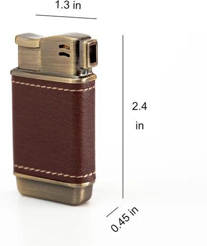 Miniatura 2 de Encendedor de tubo pequeño de cuero suave llama interior butano recargable (sin gas) (marrón)