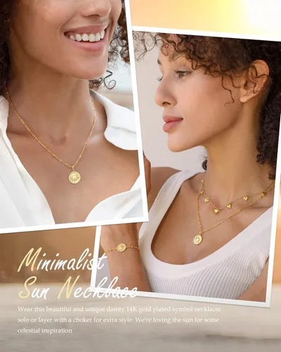 Miniatura 5 de CDE Collar con colgante de moneda de sol chapado en oro de 14 quilates para mujer plata de ley 925 con piedra natal de circonita cumpleaños