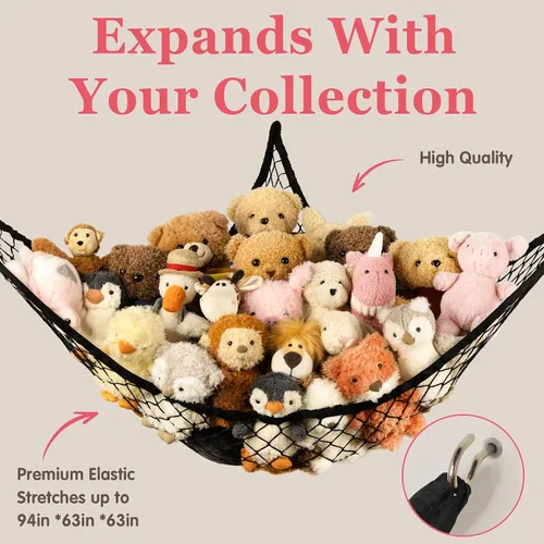 Miniatura 5 de Red de Hamaca para Almacenamiento de Animales de Peluche en Esquina - Gran Red de Hamaca de Juguete para Animales de Peluche, Decoración