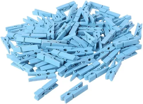 Miniatura 7 de 100 piezas Mini madera natural ropa foto papel clavija pin pinzas artesanía clips escuela oficina papelería (azul)