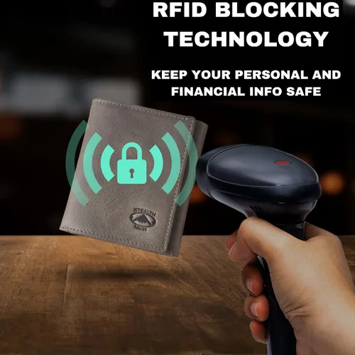 Miniatura 12 de Stealth Mode Cartera de cuero triple RFID para hombres con soporte de identificación abatible (negro)