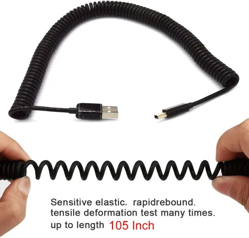 Miniatura 4 de Cable de expansión USB 2.0 en espiral de 10 a 105 pulgadas, tipo A macho a mini B, cable USB largo en espiral estándar, flexible, largo