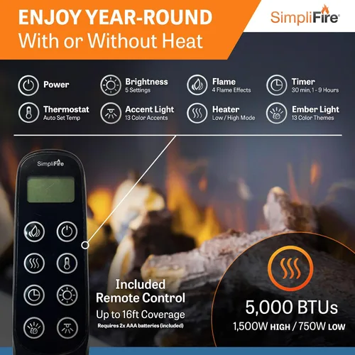 Miniatura 4 de SimpliFire Format Chimenea eléctrica de montaje en pared de 36 pulgadas con repisa flotante de 43 pulgadas (SF-FORMAT36-SF-FM43-WH)