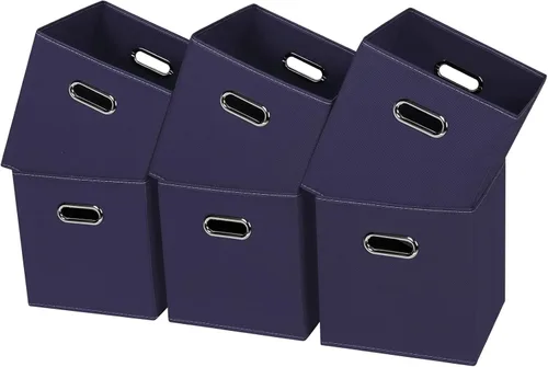 Miniatura 28 de Cubos de almacenamiento de tela – 13 x 13 x 13 pulgadas, cubos organizadores plegables con asas dobles – juego de 6, color azul
